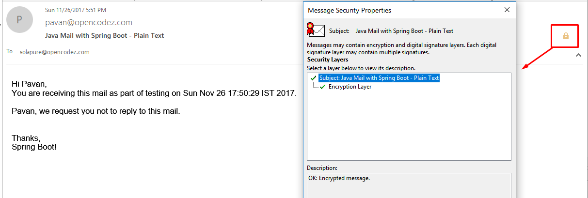 Encrypted email using java