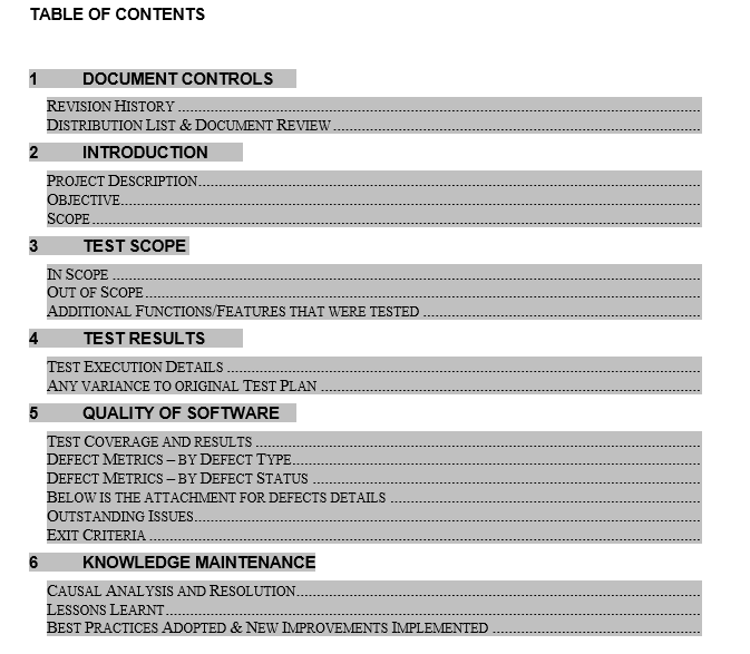 How to document a Test of Detail