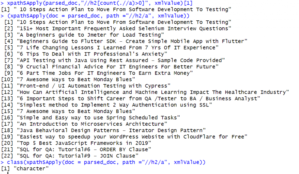 XPathSapply character output